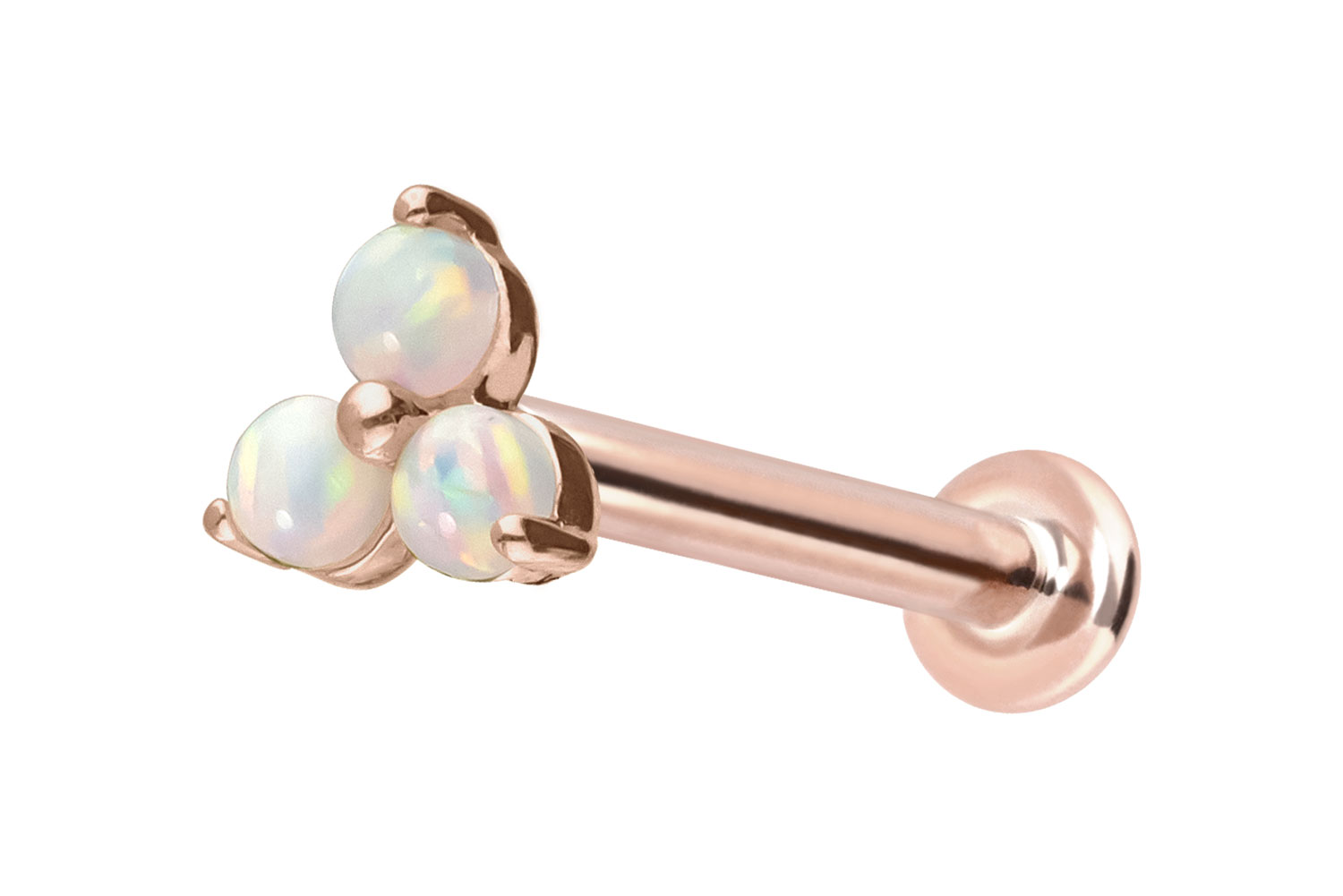 14 Karat Gold Labret Piercing mit Innengewinde BLUME + 3 SYNTHETISCHE OPALE